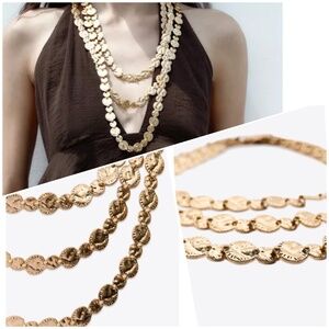 Zara Coin Necklace Golden Triple Metal Embelishments